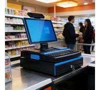 ALSUP Système de Point de Vente POS Haute Performance | Caisse Enregistreuse 15,6" Écran Tactile 8Go RAM + SSD 128Go Processeur Double Cœur pour Entreprises Professionnelles Black-2+32GB