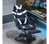 CONCEPT USINE | Chaise de Bureau Gaming Ergonomique ALTAIR Noir/Blanc | Dossier Inclinable 135° | Repose-Pied Déployable | Hauteur Réglable | Coussins Lombaires et Tête | Assise Confort Haute Densité