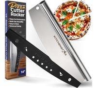 Altair Roulette à pizza et Bonus eBook en acier inoxydable 35,6 cm Pizza à bascule trancheuse avec lame tranchante et d'une coque de protection résistante au lave-vaisselle.