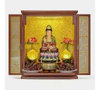 Altar shelf，Household Wood Wall-Mounted Cabinet Personal Shrine Table, Buddha Niche with doors,God Of Wealth Guanyin Statue Display Stand for Pooja and Incense Tribute(Walnut,F)
