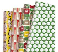 Altarho Papier cadeau de golf pour garçons et hommes - Impression balle de golf - Pour fête des pères - Fête des pères - Décoration d'anniversaire - 48,3 x 68,6 cm par feuille