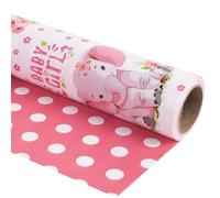 Altarho Papier cadeau réversible pour bébé fille - 43,2 cm x 10 m - Éléphant rose et pois - Motifs floraux d'animaux mignons pour anniversaire, fête prénatale, révélation du sexe, décoration de fête