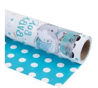 Altarho Papier cadeau réversible pour bébé garçon - 43,2 cm x 10 m - Camion éléphant bleu et pois - Motifs d'animaux mignons pour anniversaire, fête prénatale, décoration de fête prénatale