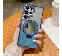 Altartar Coque de protection magnétique à paillettes pour Samsung Galaxy S26, avec support, miroir miroir et maquillage, ultra fine, bleu