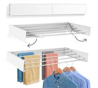 Altaudia Séchoir Mural Invisible Pliable 80cm Anticorrosion - 5 Tubes en Aluminium, Extension 9.5-40 cm, Montage Intérieur/Extérieur, Pose Facile