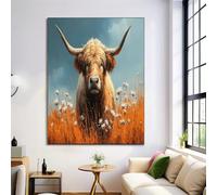 ALTCIRNMD Affiche En Toile Blanc Orange Fleurs De Vache Des Hautes Terres,Décor Artistique Mural Peinture Impression,Animaux Du Paysage,Décoration Pour Salon,Chambre À Coucher,Sans Cadre 50X70Cm