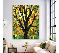ALTCIRNMD Arbre En Verre Géométrique Impressions Murales Avec Jaune-Vert Décoration Murale Mosaïque Abstraite Impression Sur Toile Pour Salon Maison Deco Chambre 50X70Cm,Sans Cadre