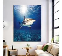 ALTCIRNMD Bleu Requin Nageur Impressions Sur Toile Sans Cadre Pour Chambre D'Enfant Fille Ou Garçon,Chambre Posters Décoratifs Muraux,Animaux Marins Décoration Murale 60X90Cm