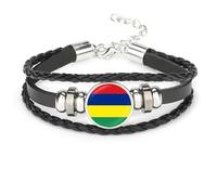 ALTCIRNMD Bracelet À Bouton-Pression avec Symbole du Drapeau De L'Île Maurice - Bijoux À Breloques avec Cabochon en Verre Punk,Bracelet Réglable Multicouche Tissé en Perles,pour Femmes Et Hommes,Bijo