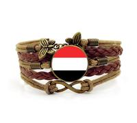 ALTCIRNMD Bracelet Drapeau du Yémen - Bracelet Tissé en Cuir Drapeau Tressé Multicouche,Dôme en Verre Fait Main Réglable Cadeau De Voyage Souvenir De Pays pour Hommes Femmes,Marron,17+5Cm