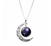 ALTCIRNMD Collier D'Astrologie Avec Signe Du Zodiaque Pour Femme, Délicat, Lune Creuse, Convexe, Verre, Constellation, Horoscope, Collier D'Astrologie Pour Femme Et Homme, Balance