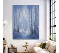 ALTCIRNMD Grand Forêt De Bouleaux Enneigée Bleu Blanc Tableau Decoration Murale Rêve D'Hiver Impression Sur Toile Peinture Sur Toile Maison Décoration Pour Salon Chambre Cuisine,Sans Cadre 60X90Cm