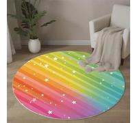 ALTCIRNMD Grande Rond Tapis Coussinets Rayures Étoilées Arc-en-Ciel De Dessin Animé Multicolore Tapis pour Chambre, Salon, Cuisine, Salle À Manger Protecteurs, Ø 120Cm