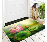 ALTCIRNMD Impression 3D De Paillassons Rose Vert Lotus dans L'Étang Plantes Élégantes pour Salon Couloir Tapis De Pied Porte Entrée Longs Cuisine Salle De Bain Tapis Décor À La Maison,40X60Cm