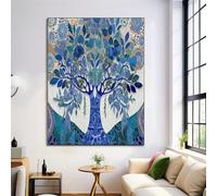 ALTCIRNMD Impression Sur Toile Art Mural Arbre Fragmenté Peinture Tableau Artwork Plantes En Mosaïque,Bleu Blanc Décoration D'Intérieur Bar Salle De Bain Toilette Décoration,Sans Cadre 70X100Cm