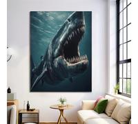 ALTCIRNMD Impression Sur Toile Bleu Foncé Mégalodon Antique,Tableaux La Vie Marine Affiches Murale Art Toile Tableau Peinture Salon Intérieur Decoration De La Maison 40X50Cm Sans Cadre