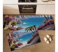 ALTCIRNMD Lot De 2 Tapis De Cuisine Antidérapants Et Lavables, Falaise Méditerranée Paysage Architectural 40 * 60Cm+40 * 120Cm,Décoration De Cuisine