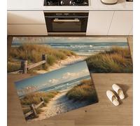 ALTCIRNMD Lot De 2 Tapis De Cuisine Antidérapants, Sentier des Dunes De Sable Paysage De Plage,Résistant À La Poussière Tapis De Cuisine,Tapis De Sol pour L'Intérieur, 40 * 60Cm+40 * 120Cm