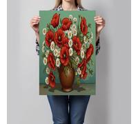 ALTCIRNMD Marguerite Aux Coquelicots Mur Art Poster Illustrations Rétro Impression, Rouge Blanc Mur Poster Salle De Bains Chambre Salon Décoration 60X90Cm Unframed