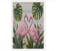 ALTCIRNMD Monstera Flamingo Impressions Murales Avec Rose Vert Décoration Murale Animaux À L'Aquarelle Impression Sur Toile Pour Salon Maison Deco Chambre 60X90Cm,Sans Cadre