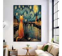 ALTCIRNMD Orange Noir Chat De La Nuit Étoilée Impressions Sur Toile Sans Cadre Pour Chambre D'Enfant Fille Ou Garçon,Chambre Posters Décoratifs Muraux,Animaux Du Paysage Décoration Murale 50X70Cm