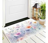 ALTCIRNMD Paillasson Antidérapant pour Intérieur Et Extérieur Bleu Poudre Fleurs Sauvages Feuilles Vertes Plantes À L'Aquarelle pour Entrée Porche Buanderie Salle De Bain Chambre À Coucher,70X100Cm