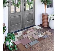 ALTCIRNMD Paillasson Antidérapant pour Intérieur Et Extérieur Bleu Poudre Mur Carré en Pierre Textures Géométriques pour Entrée Porche Buanderie Salle De Bain Chambre À Coucher,60X90Cm