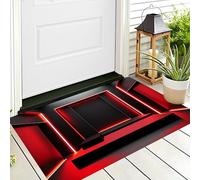 ALTCIRNMD Paillasson De Bienvenue Noir Rouge Carré Rectangle,Tapis De Salle De Bain Porte D'Entrée,Art Géométrique Intérieur Décoratif Tapis De Sol,pour Porte Avant Et Arrière,Garage 40X60Cm