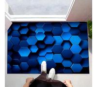 ALTCIRNMD Paillasson Intérieur Futurisme Abstrait 90X150Cm,Antidérapant Et Lavable en Machine,Tapis D’Entrée Maison avec Bleu Hexagone en Nid d'abeille,Tapis pour Cuisine Et Porte D’Entrée