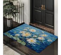 ALTCIRNMD Paillasson Intérieur Plantes Peintes À l'huile 80X120Cm,Antidérapant Et Lavable en Machine,Tapis D’Entrée Maison avec Bleu-Vert Nénuphars D'Étang,Tapis pour Cuisine Et Porte D’Entrée