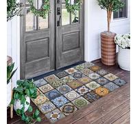 ALTCIRNMD Paillasson Intérieur Plantes Texturées 40X60Cm,Antidérapant Et Lavable en Machine,Tapis D’Entrée Maison avec Bleu Rectangle De Fleur,Tapis pour Cuisine Et Porte D’Entrée