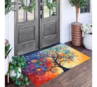 ALTCIRNMD Paillasson L’Intérieur Et L’Extérieur Antidérapant Orange-Bleu Arbre en Spirale Absorbant Home Tapis De Sol Doux Plantes Impressionnistes pour Porte D'Entrée Couloir Entrée,50X80Cm
