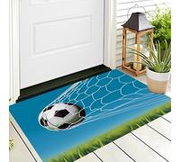 ALTCIRNMD Paillasson Maison Bleu-Vert Football Bleu Ciel Salon Chambre Lit Sol Tapis Salle De Bain Absorbant Impression Art du Mouvement 3D Cuisine Roulant Décoration De La Arrière,40X60Cm