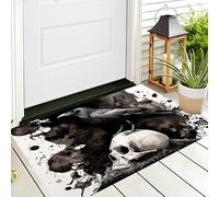 ALTCIRNMD Paillasson Maison Noir Et Blanc Corbeau Crâne Salon Chambre Lit Sol Tapis Salle De Bain Absorbant Impression Art De L'Aquarelle 3D Cuisine Roulant Décoration De La Arrière,70X100Cm