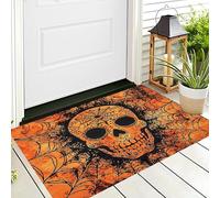 ALTCIRNMD Paillasson Orange Noir Squelette De Toile D'Araignée pour Entrée Extérieure Et Intérieure,Décoration Saisonnière,Art du Mandala Halloween,D'Entrée Absorbant La Poussière,70X100Cm