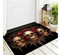 ALTCIRNMD Paillasson Rouge Crâne De Rose pour Entrée Extérieure Et Intérieure,Décoration Saisonnière,l'art Gothique Halloween,Paillasson D'Entrée Absorbant La Poussière,70X100Cm