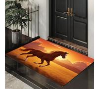 ALTCIRNMD Paillassons Intérieur Chevaux dans Le Champ,Tapis Souples Lavables Animaux du Coucher De Soleil,Paillasson Absorbant Antidérapant À Profil Bas pour Entrée Porte,70X100Cm Brun-Orange