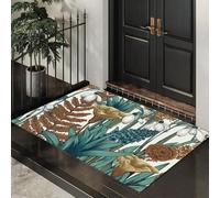 ALTCIRNMD Paillassons Intérieur Fougères À Fleurs Sauvages,Tapis Souples Lavables Style Rétro À Base De Plantes, Paillasson Absorbant Antidérapant À Profil Bas pour Entrée Porte, 90X150Cm Brun Bleu