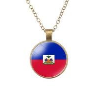 ALTCIRNMD Symétrique Rouge Et Bleu Motif Haïti Drapeau Art Pendentif Colliers, Temps Pierres Précieuses Bijoux Accessoires Cadeaux pour Femmes Filles Amis Amants Aînés, Aoya, 25Mm