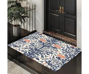 ALTCIRNMD Tapis D’Entrée Intérieur 50X80Cm, Paillasson Antidérapant Et Lavable en Machine, Tapis Absorbant Cuisine Et Couloir, Morris Floral Style Rétro Européen, pour Porte D’Entrée, Bleu Orange