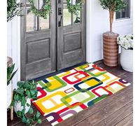 ALTCIRNMD Tapis D’Entrée Intérieur 90X150Cm, Paillasson Antidérapant Et Lavable en Machine, Tapis Absorbant Cuisine Et Couloir, Lignes Carrés Géométrique Rétro, pour Porte D’Entrée, Rouge Jaune