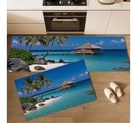 ALTCIRNMD Tapis De Cuisine Antidérapant Lavable 2 Pièces, Maison De Plage Paysages Tropicaux, Tapis De Sol Décoratif 45 * 75Cm+45 * 150Cm