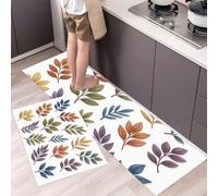 ALTCIRNMD Tapis De Cuisine Antidérapant Lavable 2 Pièces,Orange-Bleu Feuille Simple Plantes À L'Aquarelle,Tapis De Sol Décoratif 40 * 60Cm+40 * 120Cmpour Cuisine,Maison Ou Bureau