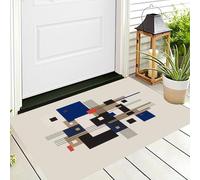 ALTCIRNMD Tapis De Porte Imprimé Bleu-Brun Bloc De Couleur Rectangulaire 90X150Cm Entrée Paillassons Intérieur Résister À La Saleté Antidérapant Géométrie Abstraite