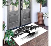 ALTCIRNMD Tapis De Porte Imprimé Noir Et Blanc Silhouette Oak 80X120Cm Entrée Paillassons Intérieur Résister À La Saleté Antidérapant Plantes De Dessin Animé