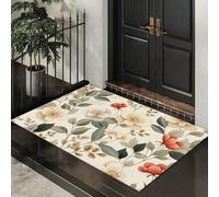 ALTCIRNMD Tapis D'Entrée De Porte Paillasson Beige Feuilles De Fleurs Chambre À Coucher Jardin Arrière Salon Illustrations De Plantes Anti-Dérapant Sol Decorroom Décoration De La Maison,80X120Cm