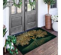 ALTCIRNMD Tapis D'Entrée De Porte Paillasson Vert Foncé Arbre De La Ligne Chambre À Coucher Jardin Arrière Salon Plantes Illustrées Anti-Dérapant Sol Decorroom Décoration De La Maison,60X90Cm