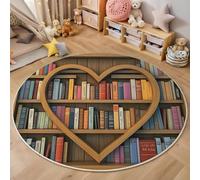 ALTCIRNMD Tapis Rond Bibliothèque d'amour Lavable en Machine,Art De La Connaissance 3D Brun Interieur Anti Slip pour Aalon,Chambre Coucher,Entrée,Décoration D'Intérieur,Protections De Sol,120Cm