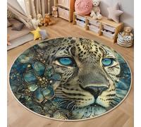 ALTCIRNMD Tapis Rond De Salon 3D Bleu Argenté Léopard Personnalisé Adolescent Garçon Fille Décoration De La Chambre Antidérapant De Jeu Animaux en Mosaïque pour Wnfants en Douce Maison Décor,100Cm