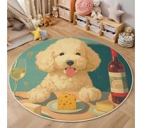 ALTCIRNMD Tapis Rond De Salon 3D Jaune Crème Caniche De La Nourriture Adolescent Garçon Fille Décoration De La Chambre Antidérapant De Jeu Animaux Mignons pour Wnfants en Douce Maison Décor,160Cm